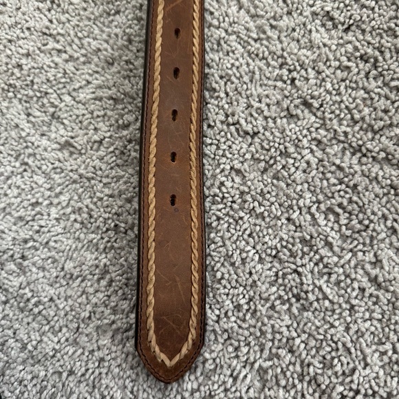 Justin Top Grain Cowhide Brown Leather Belt Womens Size 30 Woven Western Rodeo - Picture 9 of 14